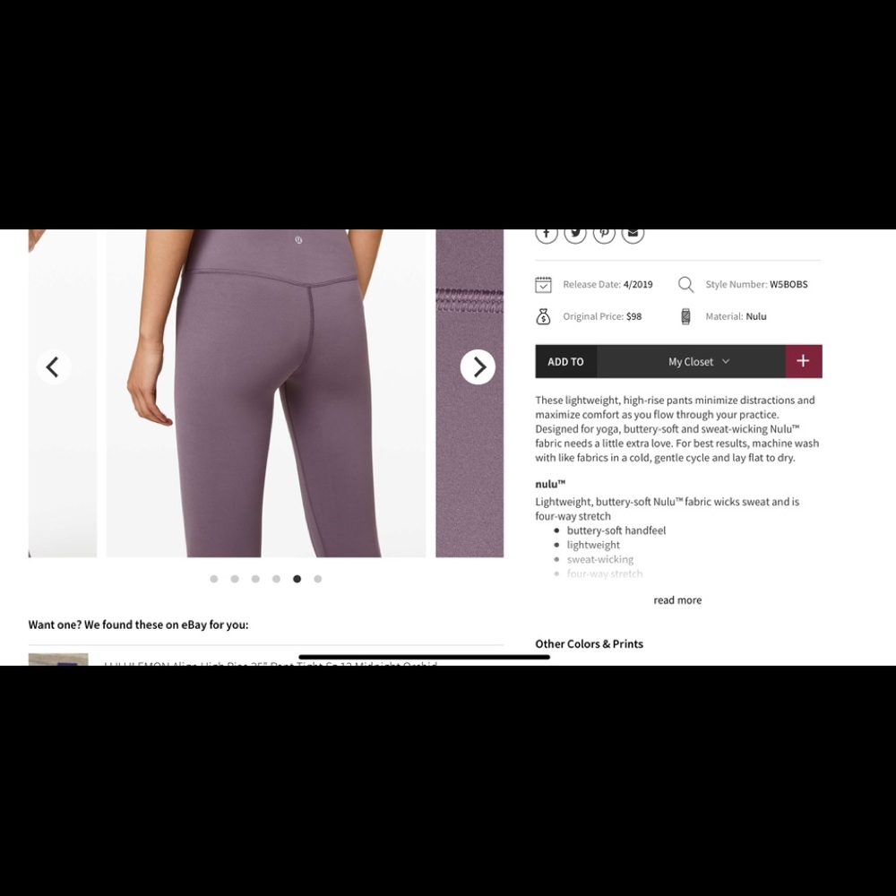 Lululemon align purple leggings 25” size 6